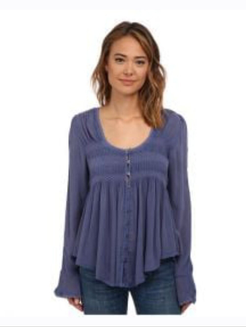 FREE PEOPLE Shirt Smocked Front Blue Bird Top Size S